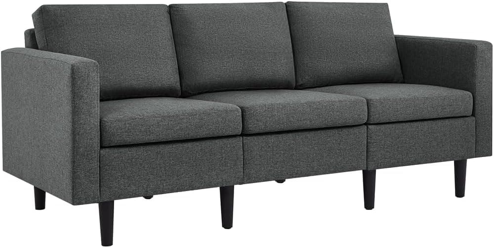 Yaheetech 3 Seater Modern Fabric Sofa Couch with Solid Construction, Upholstered Sofa Settee for Compact Spaces, Sectional Lounge for Living Room, Guest Room, Bedroom, Office, Grey