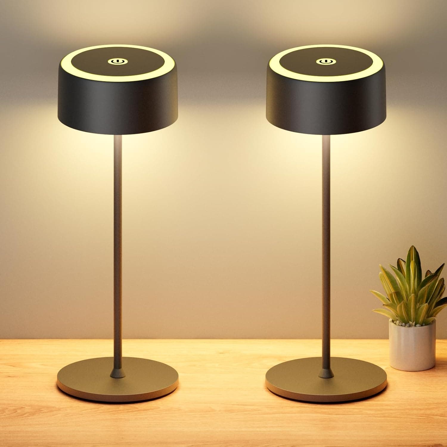 TYEE Rechargeable Cordless Table Lamp, Portable Dimmable LED Desk Light 3000-6000K, 5500mAh Touch Lamp for Indoor/Outdoor with USB-C, Aluminum Table Lamp IP54 Waterproof (Black 2 Pcs)