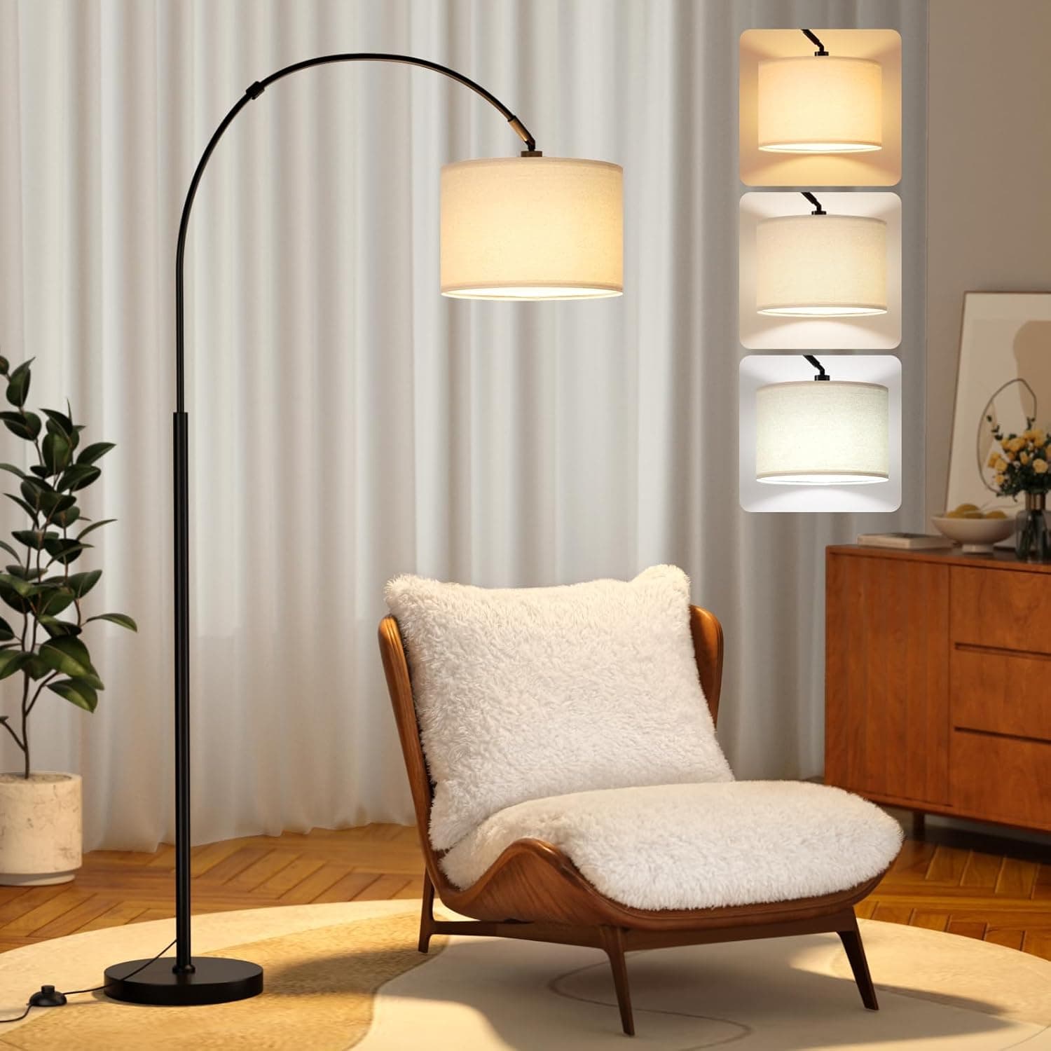 PreeOtti Arc Floor Lamp, Standing Lamp with Remote Control, Modern Floor Lamp for Living Room with Dimmable 3 Color Temperatures, Tall Lamp Corner Lamp for Bedroom Office Dorm Room, Bulb Included