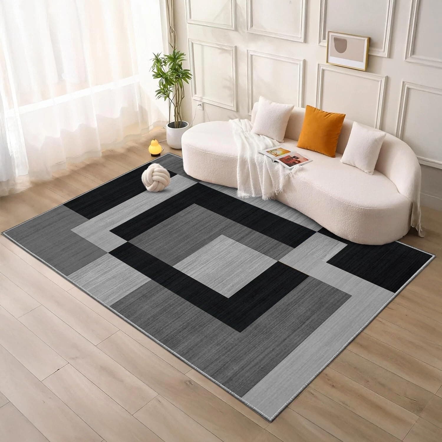 Imperial Rooms Area Rugs Living Room 160x230 Cm - Rugs for Bedroom Geometric Style Modern Floor Carpet Non Shedding Super Soft Milo Black and Grey Large Rug Easy Care