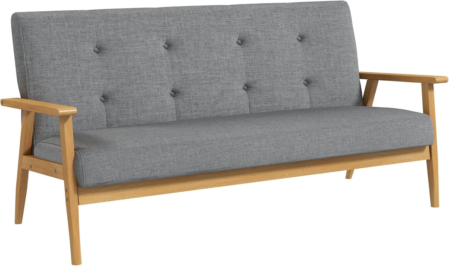 HOMCOM 3 Seater Sofa Modern Linen Fabric Upholstery Tufted Couch with Rubberwood Legs for Living Room and Kitchen, 155cm, Dark Grey