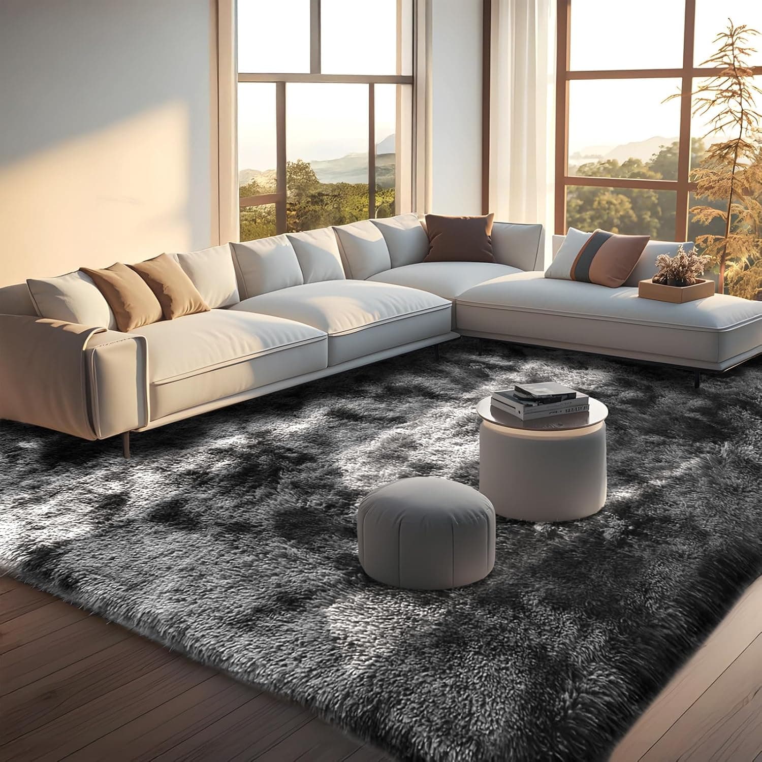 Rugs Living Room - 160x230cm Dark Grey Large Rug for Living Room - Ultra Soft Fluffy Shaggy Rugs for Bedroom, Indoor Nursery Carpets for Kids Room Home Decor, Non Shedding, Anti-Slip Backing