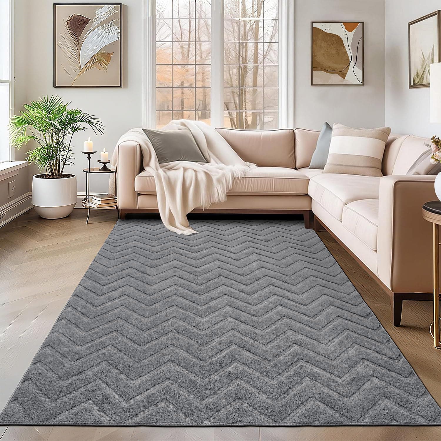 SHACOS Grey Rugs Living Room Large 160x230 cm, Modern Short Pile Rug Soft Washable Area Rug, Non-Slip Geometric Carpet Rugs for Bedroom, Dining Room, Home Office