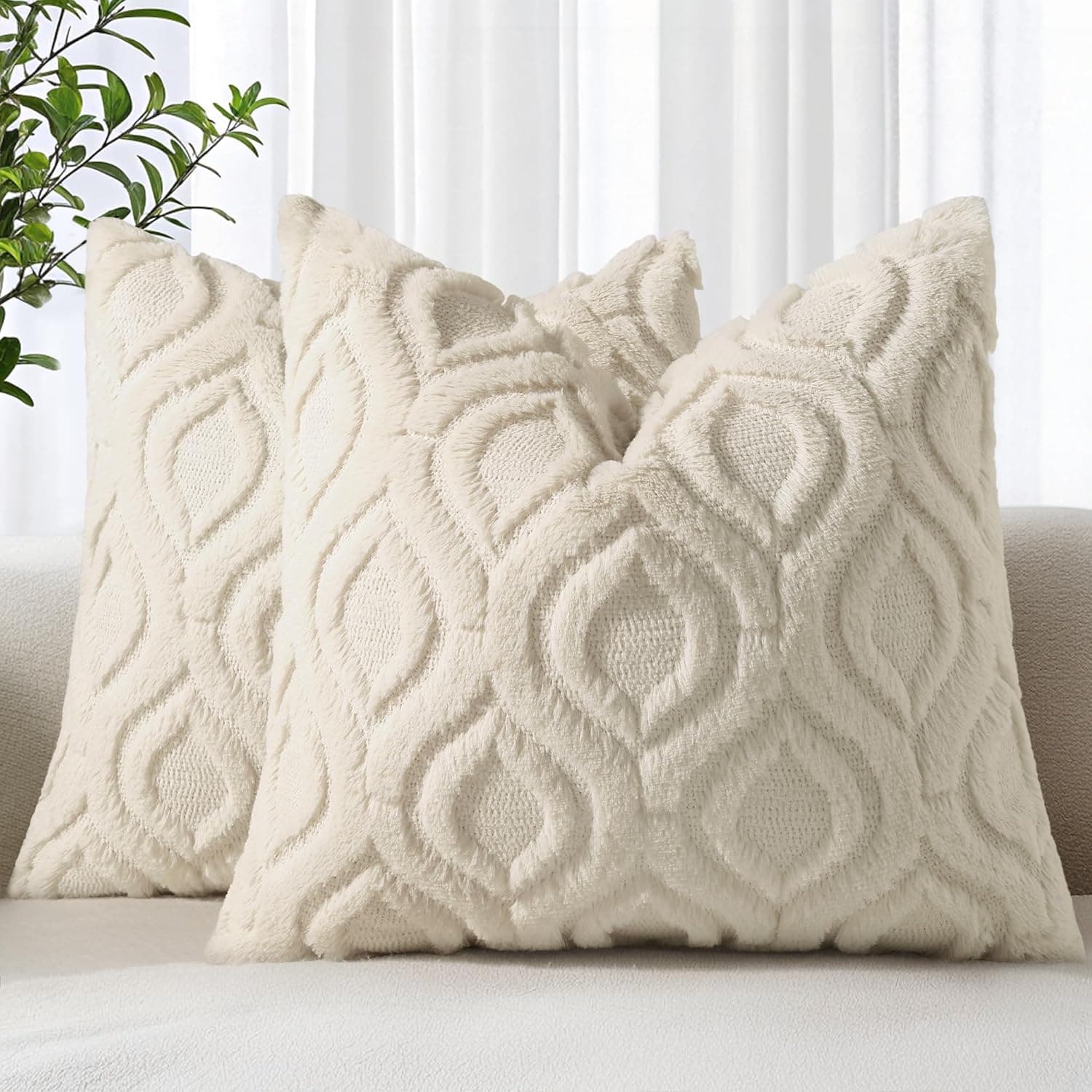 decorUhome Set of 2 Faux Fur Cushion Covers 45x45 cm Beige